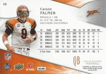 2009 SP Authentic #68 Carson Palmer Back