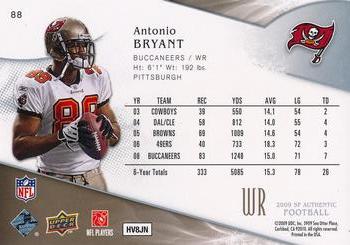 2009 SP Authentic #88 Antonio Bryant Back