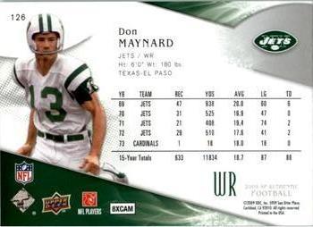 2009 SP Authentic #126 Don Maynard Back