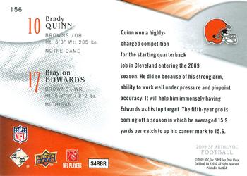 2009 SP Authentic #156 Brady Quinn / Braylon Edwards Back