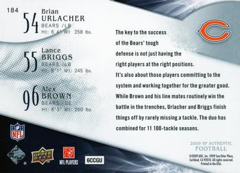 2009 SP Authentic #184 Brian Urlacher / Alex Brown / Lance Briggs Back
