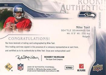 2009 SP Authentic #322 Mike Teel Back