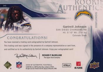 2009 SP Authentic #340 Gartrell Johnson Back