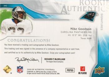 2009 SP Authentic #342 Mike Goodson Back