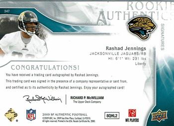 2009 SP Authentic #347 Rashad Jennings Back