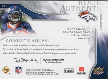 2009 SP Authentic #348 Alphonso Smith Back
