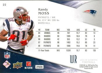 2009 SP Authentic #22 Randy Moss Back
