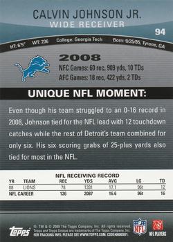 2009 Topps Unique #94 Calvin Johnson Back