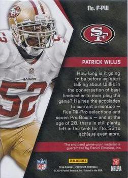 2014 Panini Certified - Fabric of the Game #F-PW Patrick Willis Back