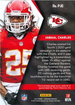2014 Panini Certified - Fabric of the Game Prime #F-JC Jamaal Charles Back
