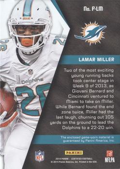 2014 Panini Certified - Fabric of the Game Prime #F-LM Lamar Miller Back