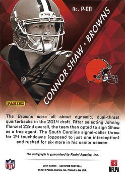 2014 Panini Certified - Potential Autographs Mirror Red #P-CN Connor Shaw Back