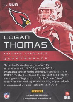 2014 Panini Certified - Sky's the Limit Red #SKY10 Logan Thomas Back