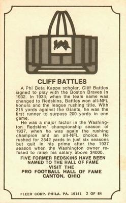 1975 Fleer Football Patches - Immortal Roll #2 Cliff Battles Back