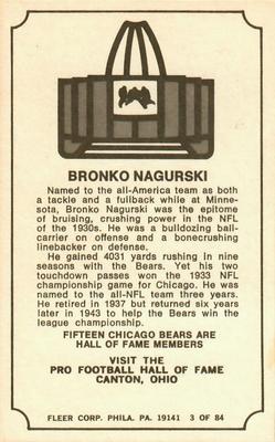1975 Fleer Football Patches - Immortal Roll #3 Bronko Nagurski Back