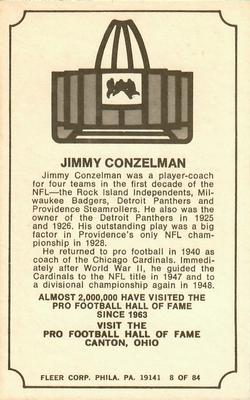 1975 Fleer Football Patches - Immortal Roll #8 Jimmy Conzelman Back