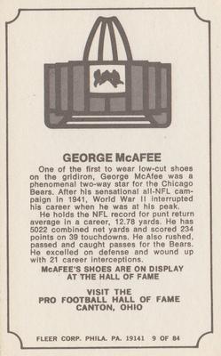 1975 Fleer Football Patches - Immortal Roll #9 George McAfee Back