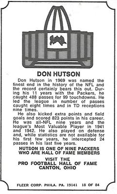 1975 Fleer Football Patches #18 Don Hutson Back