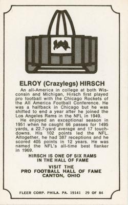 1975 Fleer Football Patches - Immortal Roll #29 Elroy Hirsch Back