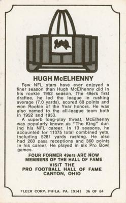 1975 Fleer Football Patches - Immortal Roll #36 Hugh McElhenny Back