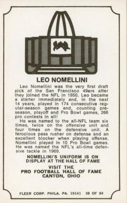 1975 Fleer Football Patches - Immortal Roll #38 Leo Nomellini Back