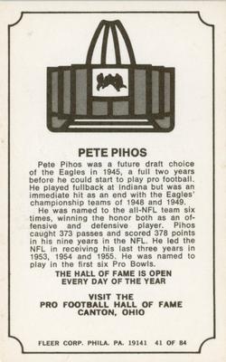 1975 Fleer Football Patches - Immortal Roll #41 Pete Pihos Back