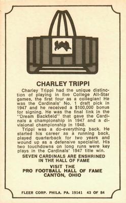 1975 Fleer Football Patches - Immortal Roll #43 Charley Trippi Back