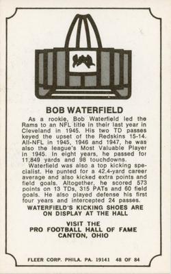 1975 Fleer Football Patches - Immortal Roll #48 Bob Waterfield Back