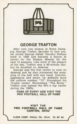 1975 Fleer Football Patches - Immortal Roll #53 George Trafton Back