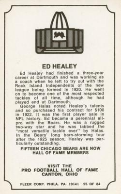 1975 Fleer Football Patches - Immortal Roll #55 Ed Healey Back