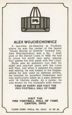 1975 Fleer Football Patches - Immortal Roll #57 Alex Wojciechowicz Back