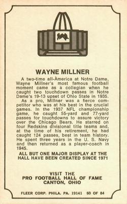 1975 Fleer Football Patches - Immortal Roll #60 Wayne Millner Back