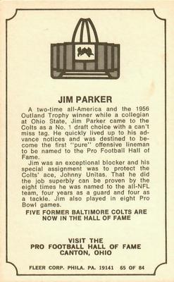 1975 Fleer Football Patches - Immortal Roll #65 Jim Parker Back