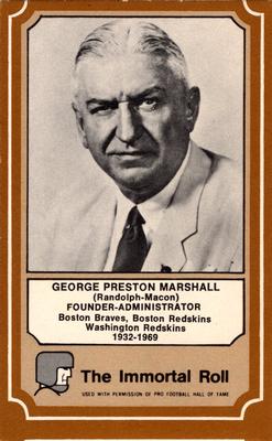 1975 Fleer Football Patches - Immortal Roll #67 George Preston Marshall Front