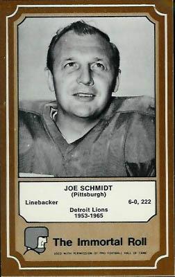 1975 Fleer Football Patches - Immortal Roll #79 Joe Schmidt Front