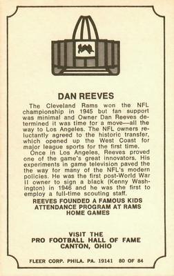 1975 Fleer Football Patches - Immortal Roll #80 Dan Reeves Back