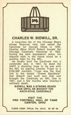 1975 Fleer Football Patches - Immortal Roll #82 Charles Bidwell Back