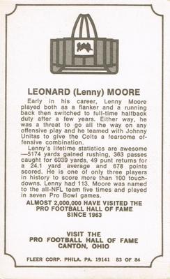 1975 Fleer Football Patches - Immortal Roll #83 Lenny Moore Back