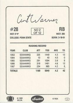 1988 Snyder's Seattle Seahawks #2 Curt Warner Back