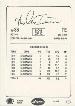 1988 Snyder's Seattle Seahawks #5 Mike Tice Back