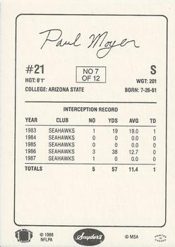 1988 Snyder's Seattle Seahawks #7 Paul Moyer Back