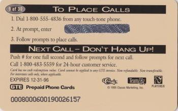 1995 Pro Line Series II - Phone Cards $1 #9 Bam Morris Back