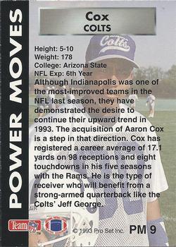 1993 Pro Set Power - Power Moves #PM9 Aaron Cox Back