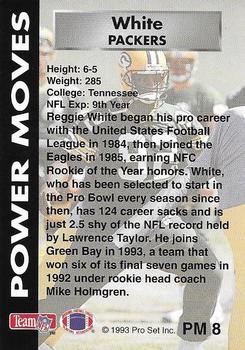 1993 Pro Set Power - Power Moves Gold #PM8 Reggie White Back