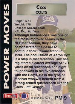 1993 Pro Set Power - Power Moves Gold #PM9 Aaron Cox Back
