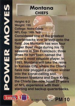 1993 Pro Set Power - Power Moves Gold #PM10 Joe Montana Back