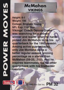 1993 Pro Set Power - Power Moves Gold #PM32 Jim McMahon Back