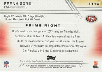 2014 Topps Prime - Primetimers #PT-FG Frank Gore Back