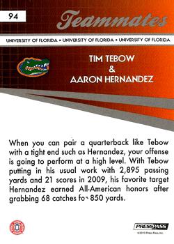 2010 Press Pass #94 Tim Tebow / Aaron Hernandez Back