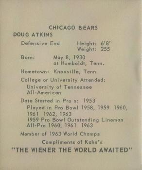 1964 Kahn's Wieners #NNO Doug Atkins Back